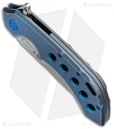 Olamic Wayfarer 247 Frame Lock Knife Blue SW Ti Holes (3.5" M390 Satin) 2 Olamic Wayfarer 247 Frame Lock Knife Blue SW Ti Holes (3.5" M390 Satin) - Image 2