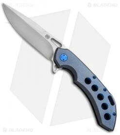 Olamic Wayfarer 247 Knife Blue SW Ti Holes Sculpted Backspacer (3.5" M390 Satin)