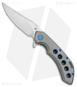 Olamic Wayfarer 247 Clip Point Knife Blasted Ti W/ Blue Holes (3.5" Satin S90V)
