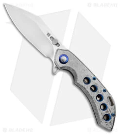 Olamic Wayfarer 247 Cutlass Knife Frosty Ti W/ Blue Holes (3.5" Satin S90V)