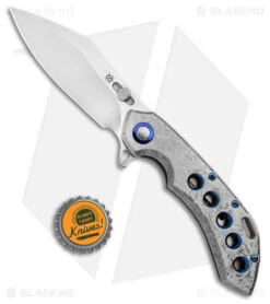 Olamic Wayfarer 247 Cutlass Knife Frosty Ti W/ Blue Holes (3.5" Satin S90V) -Blade Vault Olamic Wayfarer 247 Cutlass Frost Ti Blue Holes Satin BHQ 174964 jr bottlecap