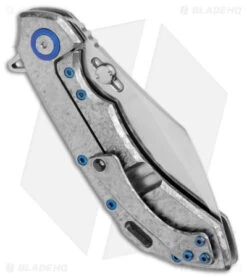 Olamic Wayfarer 247 Cutlass Knife Frosty Ti W/ Blue Holes (3.5" Satin S90V) -Blade Vault Olamic Wayfarer 247 Cutlass Frost Ti Blue Holes Satin BHQ 174964 jr side
