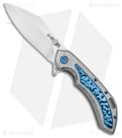 Olamic Wayfarer 247 Cutlass Knife Frosty Ti W/ Blue Inlay (3.5" Satin S90V)