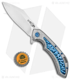 Olamic Wayfarer 247 Cutlass Knife Frosty Ti W/ Blue Inlay (3.5" Satin S90V) -Blade Vault Olamic Wayfarer 247 Cutlass Frost Ti Blue Satin BHQ 174956 jr bottlecap