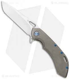 Olamic Wayfarer 247 Drop Point Knife Orange Peel Ti / Blue Hardware (3.5" Satin)