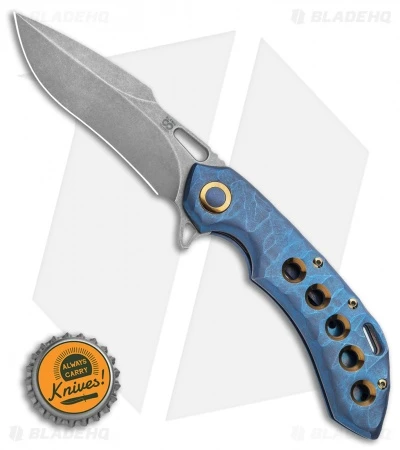Olamic Wayfarer 247 Frame Lock Knife Blue Rock Ti/5 Hole Harpoon (3.5") 4 Olamic Wayfarer 247 Frame Lock Knife Blue Rock Ti/5 Hole Harpoon (3.5") - Image 4