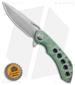 Olamic Wayfarer 247 Frame Lock Knife Green Rock Ti/5 Hole Spear Point (3.5") -Blade Vault Olamic Wayfarer 247 Frame Lock Knife Green Rock Ti 5 Hole Spear Point 3.5in BHQ 115558 LS Bottlecap