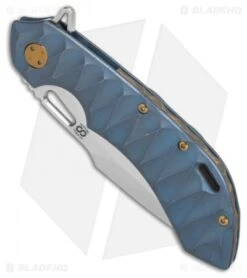 Olamic Wayfarer 247 Harpoon Frame Lock Knife Blue Scalloped (3.5" Satin) T227H -Blade Vault Olamic Wayfarer 247 Harpoon Blue Sculpt PVD Wash BHQ 81992 er spine