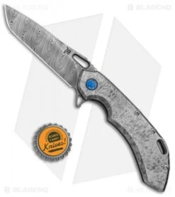 Olamic Wayfarer 247 Tanto Frame Lock Knife Frosted Blue (3.5" Damasteel) -Blade Vault Olamic Wayfarer 247 Harpoon Knife Frosted Blue Damasteel BHQ 97092 jr bottlecap