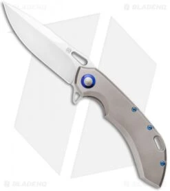 Olamic Wayfarer 247 Spear Point Knife Orange Peel Ti/Blue Hardware (3.5" Satin)