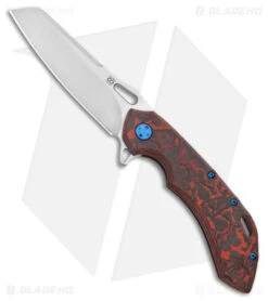 Olamic Wayfarer 247 Sheeps Knife Red Fat CF W/ Blue Accents (3.5" Satin M390)
