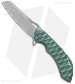 Olamic Wayfarer 247 Sheepsfoot Frame Lock Knife Green Scalloped Ti (3.5" SW)