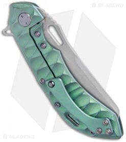 Olamic Wayfarer 247 Sheepsfoot Frame Lock Knife Green Scalloped Ti (3.5" SW) -Blade Vault Olamic Wayfarer 247 Sheepsfoot FL Green Scalloped Ti SW BHQ 123675 jr side