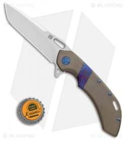 Olamic Wayfarer 247 Tanto Knife Bronze Orange Peel Ti/Timascus (3.5" Satin) 7 Olamic Wayfarer 247 Tanto Knife Bronze Orange Peel Ti/Timascus (3.5" Satin) -Blade Vault Olamic Wayfarer 247 Tanto Bronze Orange Peel Timascus Inlay satin BHQ 86675 er bottlecap