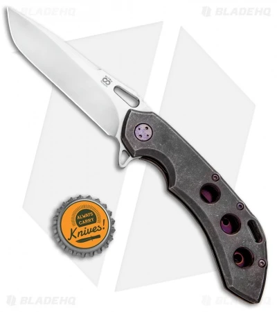 Olamic Wayfarer 247 Tanto Knife Darkblast Ti/Purple Holes (3.5" Satin) 4 Olamic Wayfarer 247 Tanto Knife Darkblast Ti/Purple Holes (3.5" Satin) - Image 4