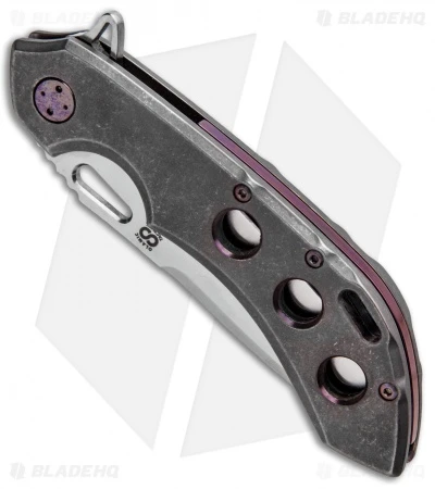 Olamic Wayfarer 247 Tanto Knife Darkblast Ti/Purple Holes (3.5" Satin) 2 Olamic Wayfarer 247 Tanto Knife Darkblast Ti/Purple Holes (3.5" Satin) - Image 2