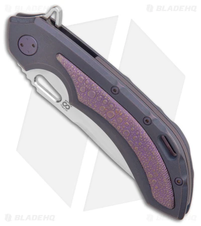 Olamic Wayfarer 247 Tanto Knife ISolo Purple Ti Carved Inlay (3.5" Satin M390) 2 Olamic Wayfarer 247 Tanto Knife ISolo Purple Ti Carved Inlay (3.5" Satin M390) - Image 2