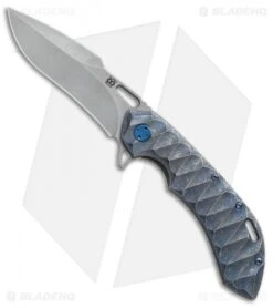 Olamic Wayfarer 247 Harpoon Frame Lock Knife Blue Sculpted Ti (3.5" Stonewash)