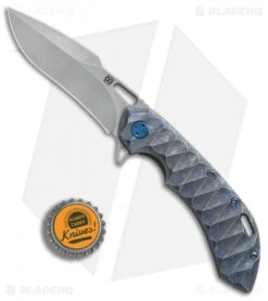 Olamic Wayfarer 247 Harpoon Frame Lock Knife Blue Sculpted Ti (3.5" Stonewash) -Blade Vault Olamic Wayfarer 247 harpoon blue sculpted ti sw BHQ 74376 er bottlecap