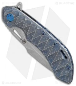 Olamic Wayfarer 247 Harpoon Frame Lock Knife Blue Sculpted Ti (3.5" Stonewash) -Blade Vault Olamic Wayfarer 247 harpoon blue sculpted ti sw BHQ 74376 er spine