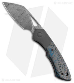 Olamic WhipperSnapper Knife Sheepsfoot Ti/Arctic Storm Fat CF (2.9" Damasteel)
