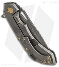 Olamic Wayfarer 247 Frame Lock Knife PVD Stonewash Ti Gold Holes (3.5" Black SW) -Blade Vault Olamic wayfarer 247 PVD sw ti gold holes BHQ 52134 er side