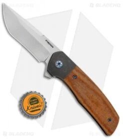 Pena Knives Custom Dingo Frame Lock Knife Brown Micarta/Ti (3.25" Satin) -Blade Vault Pena Knives Custom Dingo FL Brown Micarta Ti Satin BHQ 84982 jr bottlecap