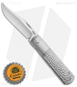 Pena Knives X-Series Barlow Front Flipper Knife - Jigged Titanium -Blade Vault Pena Knives X Series Barlow Front Flipper Knife Jigged Titanium BHQ 117613 LS Bottlecap