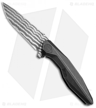 Rike Knife 1508S Integral Framelock Flipper Black Ti (3.25" Damascus) -Blade Vault Rike 1508S Integral Black Damascus BHQ 50253 jr 2