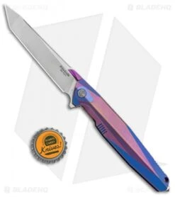 Rike Knife 1707T Integral Frame Lock Knife Purple/Blue Titanium (3.75" Satin) -Blade Vault Rike Knife 1504A FL Purple Blue Ti SW BHQ 87865 jr bottlecap