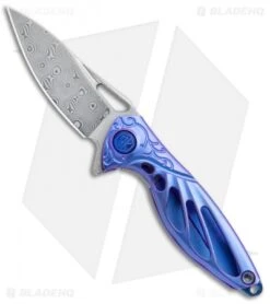 Rike Knife Hummingbird Mini Flipper Knife Blue Titanium (1.5" Damascus)