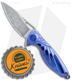 Rike Knife Hummingbird Mini Flipper Knife Blue Titanium (1.5" Damascus) -Blade Vault Rike Knife Hummingbird Mini Flipper Ti Blue Damascus BHQ 76346 jr bottlecap