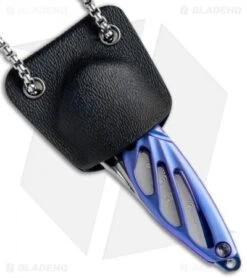 Rike Knife Hummingbird Mini Flipper Knife Blue Titanium (1.5" Damascus) -Blade Vault Rike Knife Hummingbird Mini Flipper Ti Blue Damascus BHQ 76346 jr sheath