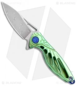 Rike Knife Hummingbird Mini Flipper Knife Green Titanium (1.5" Damascus)
