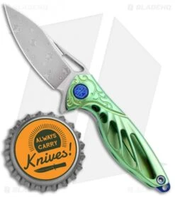 Rike Knife Hummingbird Mini Flipper Knife Green Titanium (1.5" Damascus) 10 Rike Knife Hummingbird Mini Flipper Knife Green Titanium (1.5" Damascus) -Blade Vault Rike Knife Hummingbird Mini Flipper Ti Green Damascus BHQ 76151 jr bottlecap