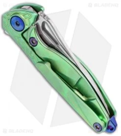 Rike Knife Hummingbird Mini Flipper Knife Green Titanium (1.5" Damascus) 8 Rike Knife Hummingbird Mini Flipper Knife Green Titanium (1.5" Damascus) -Blade Vault Rike Knife Hummingbird Mini Flipper Ti Green Damascus BHQ 76151 jr side