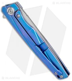 Rike Knife 803CHB Kwaiken Frame Lock Knife Dark Gray Titanium/CF (3.6" Satin) -Blade Vault Rike Knife Kwaiken Blue M390 RK803CHB BHQ 80877 jr side