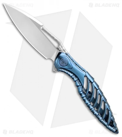 Rike Knife Thor6 Frame Lock Flipper Knife Blue Titanium (3.25" Satin) -Blade Vault Rike Knife Thor 6 Blue BHQ 85112 er