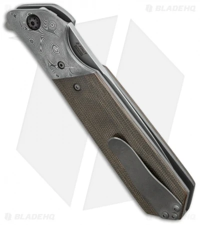 Olamic Cutlery Rainmaker Flipper Knife Damascus/Micarta (4.25" Tumbled) 3 Olamic Cutlery Rainmaker Flipper Knife Damascus/Micarta (4.25" Tumbled) - Image 3