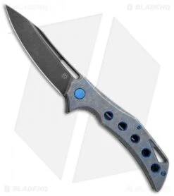 Olamic Cutlery Swish Flipper Frame Lock Knife Blue SW Holes Ti (3.75" Black SW)