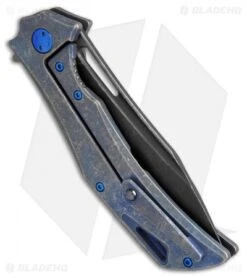 Olamic Cutlery Swish Flipper Frame Lock Knife Blue SW Holes Ti (3.75" Black SW) -Blade Vault olamic cutlery swish blue sw holes blk BHQ 72269 dl side