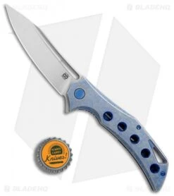 Olamic Cutlery Swish Flipper Frame Lock Knife Blue SW Holes Ti (3.75" Satin) -Blade Vault olamic cutlery swish blue sw holes ti BHQ 72265 dl bottlecap