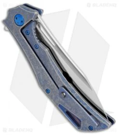 Olamic Cutlery Swish Flipper Frame Lock Knife Blue SW Holes Ti (3.75" Satin) -Blade Vault olamic cutlery swish blue sw holes ti BHQ 72265 dl side