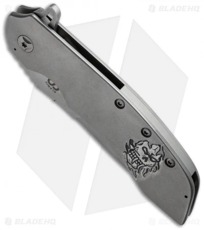 Olamic Cutlery Wayfarer Flipper Knife Full Ti W/Skull (4" Matte) 2 Olamic Cutlery Wayfarer Flipper Knife Full Ti W/Skull (4" Matte) - Image 2