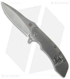 Olamic Cutlery Wayfarer Flipper Knife Full Ti W/Skull (4" Matte)