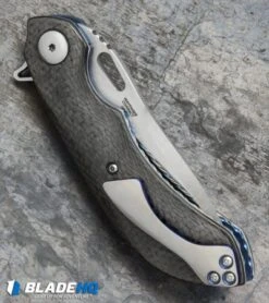 Olamic Cutlery Wayfarer Compact Flipper Knife CF W/ Blue Filework (3.5" Satin) -Blade Vault olamic cutlery wayfarer compact cf blue filework BHQ 37837 er side