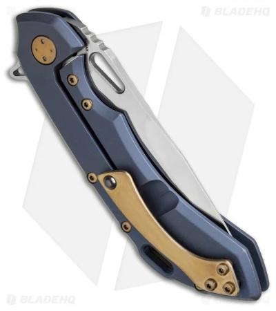 Olamic Wayfarer 247 Frame Lock Knife Blue/Gold Titanium (3.5" Satin) 3 Olamic Wayfarer 247 Frame Lock Knife Blue/Gold Titanium (3.5" Satin) - Image 3