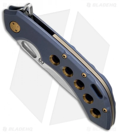 Olamic Wayfarer 247 Frame Lock Knife Blue/Gold Titanium (3.5" Satin) 2 Olamic Wayfarer 247 Frame Lock Knife Blue/Gold Titanium (3.5" Satin) - Image 2