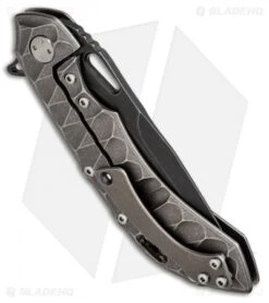 Olamic Wayfarer 247 Flipper Knife Sculpted Ti W/ Gold Backspacer (3.5" Black SW) -Blade Vault olamic w247 sculpted sw carved BHQ 37110 dl side