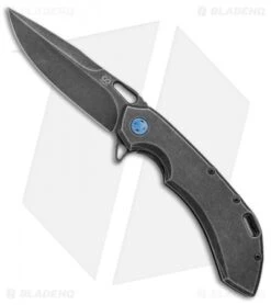 Olamic Wayfarer 247 Flipper Knife Black W/ Blue Carved Backspacer (3.5" Black)
